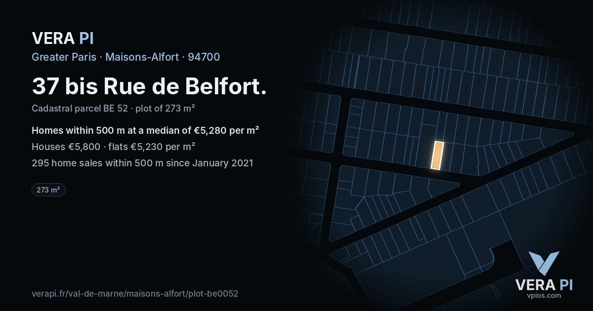 37 bis Rue de Belfort, Maisons-Alfort at night – the plot lit, the parcels around coloured by the prices near them