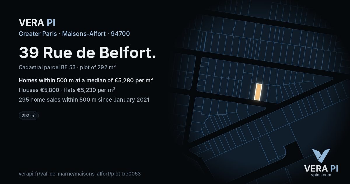 39 Rue de Belfort, Maisons-Alfort at night – the plot lit, the parcels around coloured by the prices near them