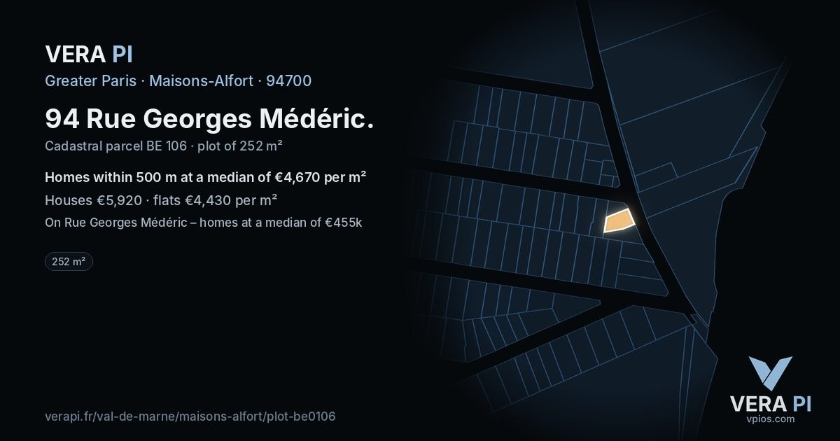 94 Rue Georges Médéric, Maisons-Alfort at night – the plot lit, the parcels around coloured by the prices near them