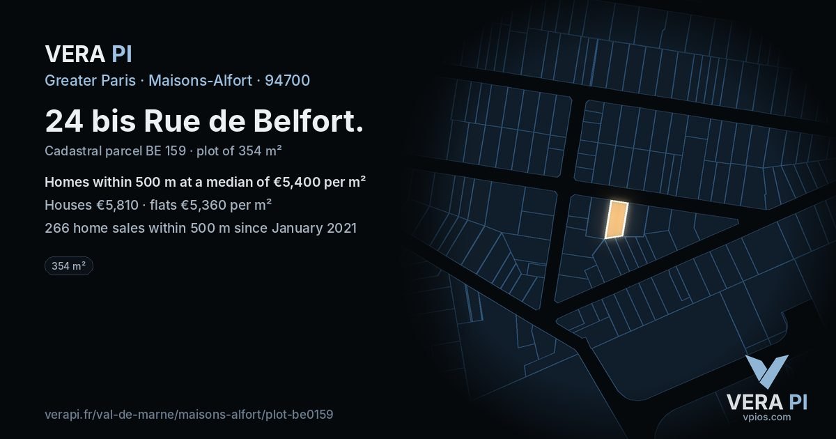 24 bis Rue de Belfort, Maisons-Alfort at night – the plot lit, the parcels around coloured by the prices near them