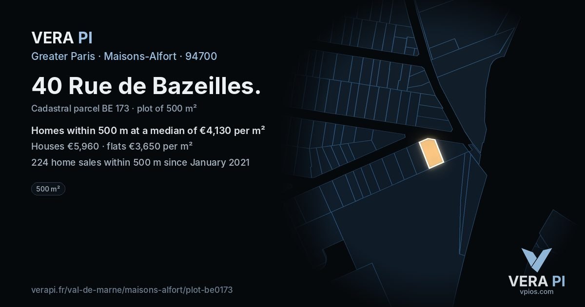 40 Rue de Bazeilles, Maisons-Alfort at night – the plot lit, the parcels around coloured by the prices near them