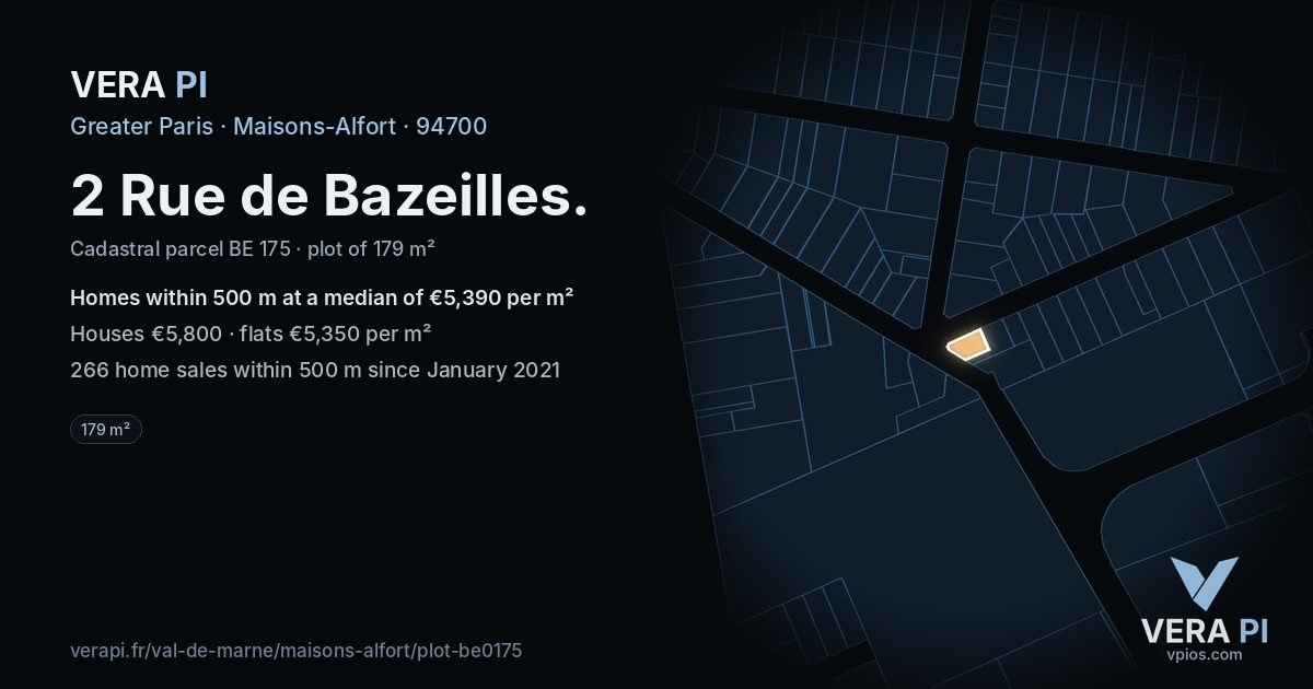 2 Rue de Bazeilles, Maisons-Alfort at night – the plot lit, the parcels around coloured by the prices near them