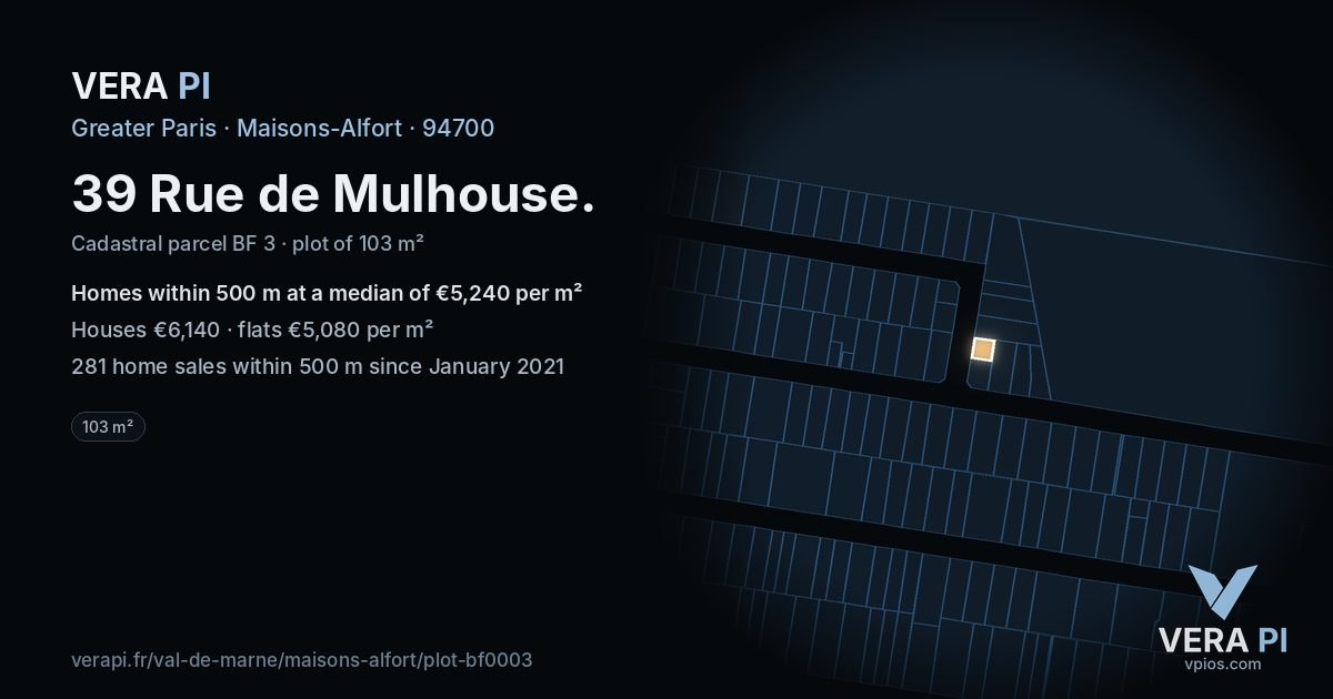 39 Rue de Mulhouse, Maisons-Alfort at night – the plot lit, the parcels around coloured by the prices near them
