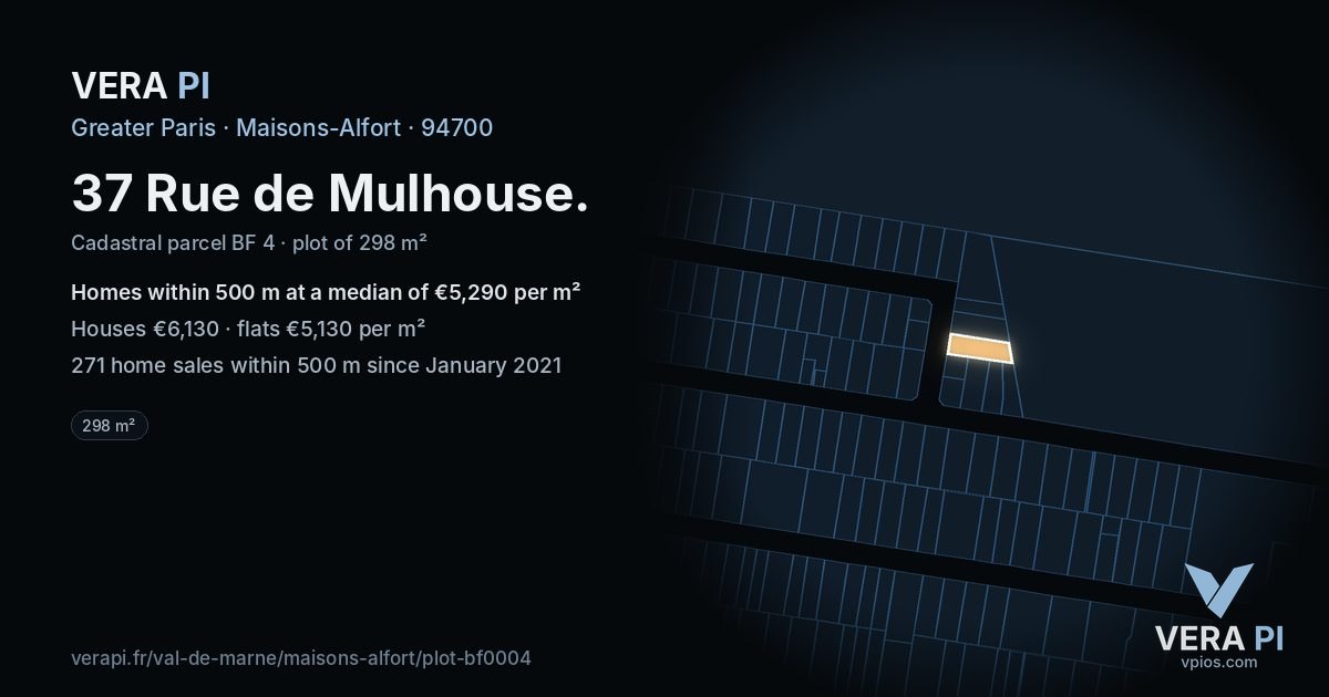 37 Rue de Mulhouse, Maisons-Alfort at night – the plot lit, the parcels around coloured by the prices near them
