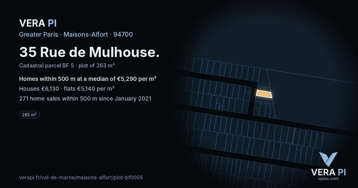 35 Rue de Mulhouse, Maisons-Alfort at night – the plot lit, the parcels around coloured by the prices near them