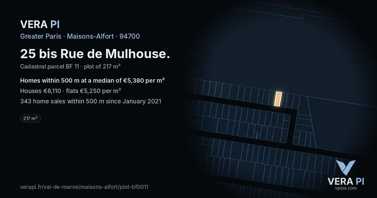 25 bis Rue de Mulhouse, Maisons-Alfort at night – the plot lit, the parcels around coloured by the prices near them