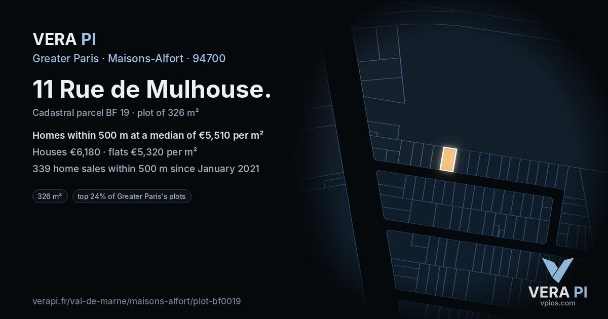 11 Rue de Mulhouse, Maisons-Alfort at night – the plot lit, the parcels around coloured by the prices near them