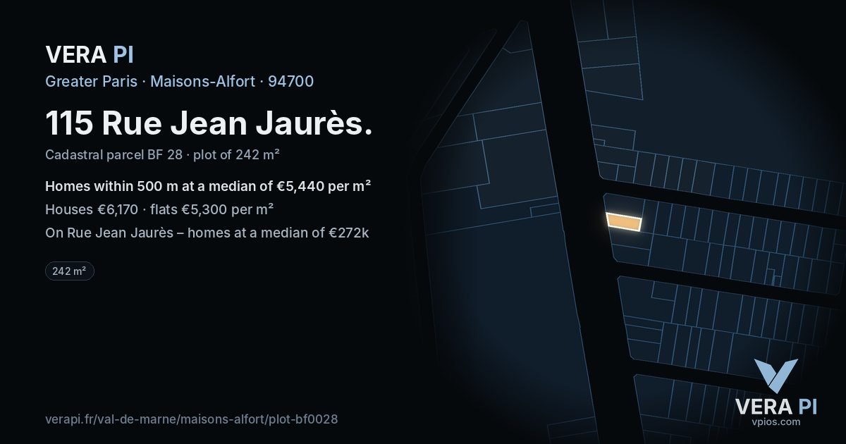 115 Rue Jean Jaurès, Maisons-Alfort at night – the plot lit, the parcels around coloured by the prices near them
