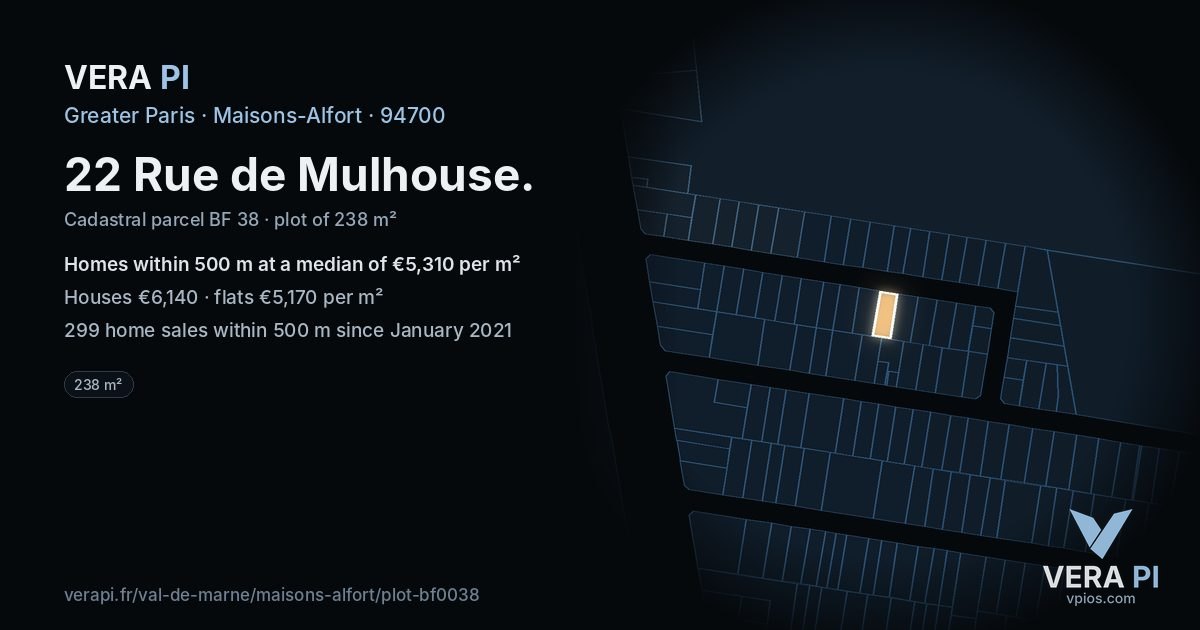 22 Rue de Mulhouse, Maisons-Alfort at night – the plot lit, the parcels around coloured by the prices near them