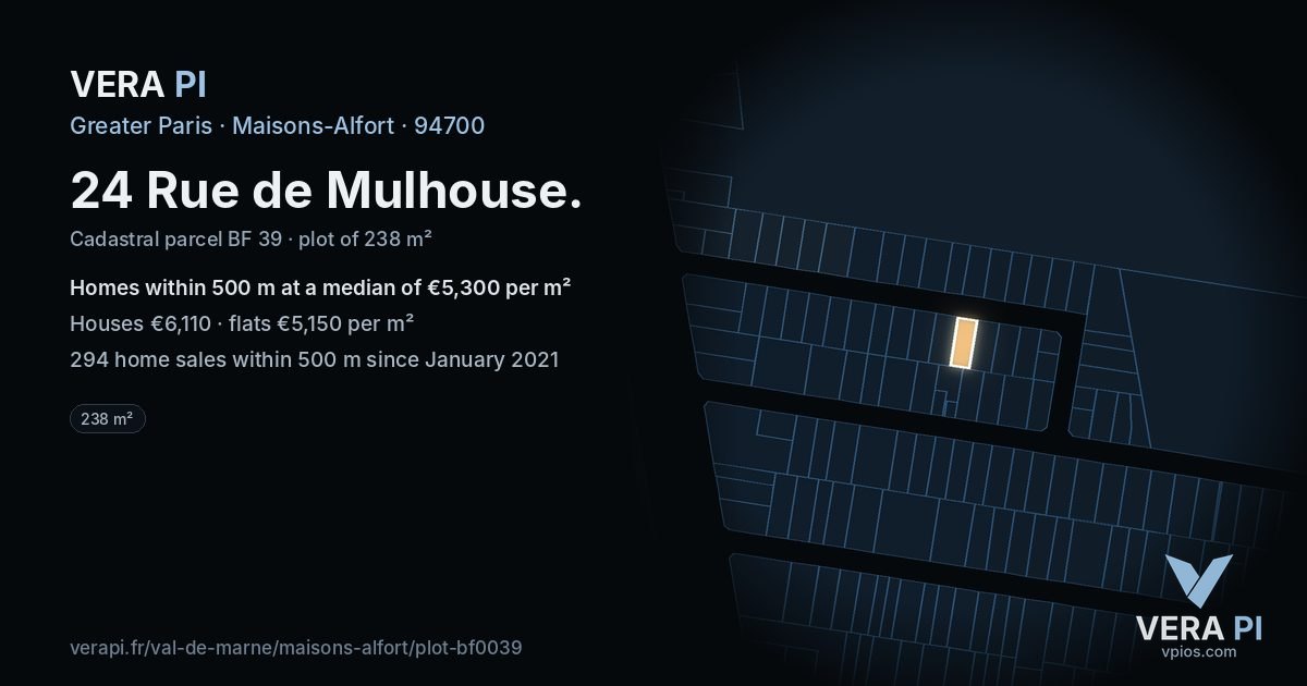 24 Rue de Mulhouse, Maisons-Alfort at night – the plot lit, the parcels around coloured by the prices near them