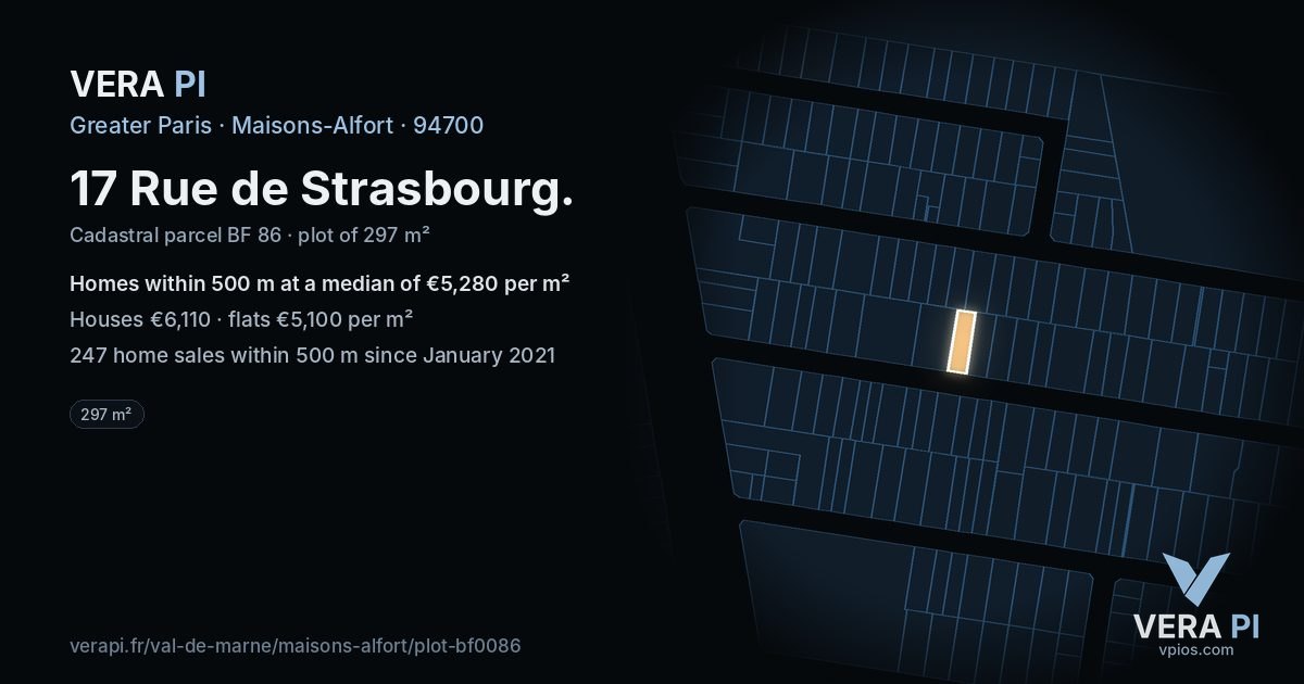 17 Rue de Strasbourg, Maisons-Alfort at night – the plot lit, the parcels around coloured by the prices near them