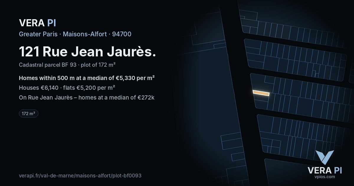 121 Rue Jean Jaurès, Maisons-Alfort at night – the plot lit, the parcels around coloured by the prices near them