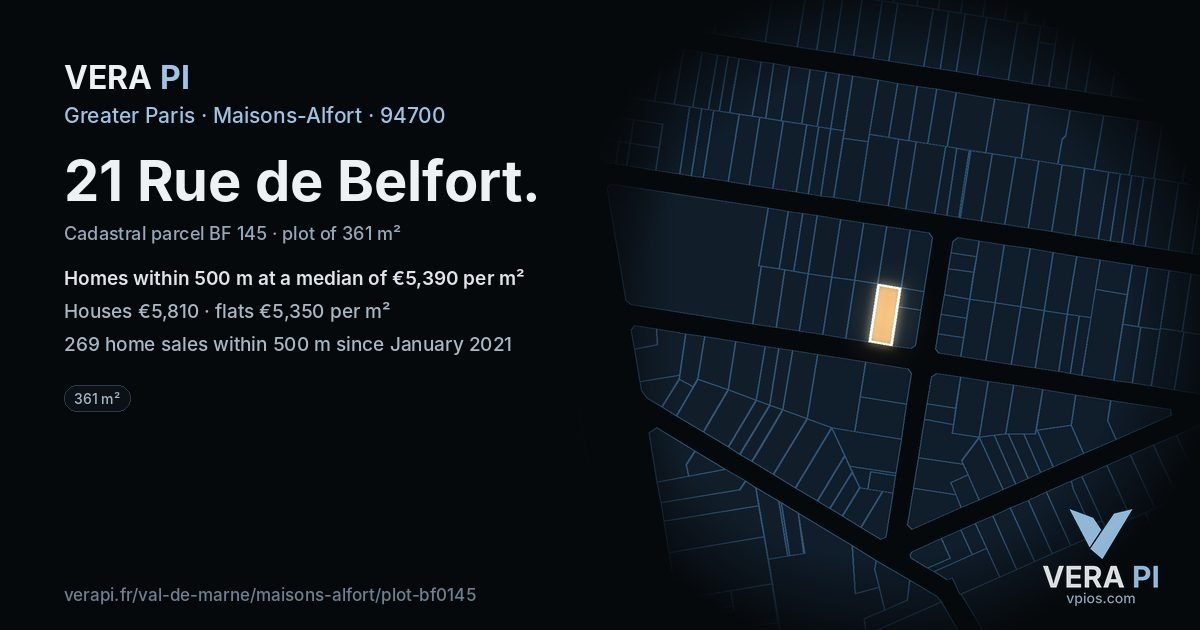 21 Rue de Belfort, Maisons-Alfort at night – the plot lit, the parcels around coloured by the prices near them