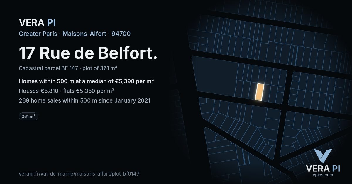 17 Rue de Belfort, Maisons-Alfort at night – the plot lit, the parcels around coloured by the prices near them