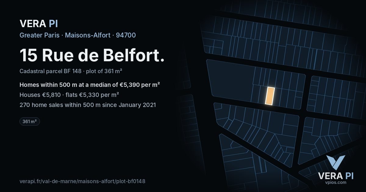 15 Rue de Belfort, Maisons-Alfort at night – the plot lit, the parcels around coloured by the prices near them