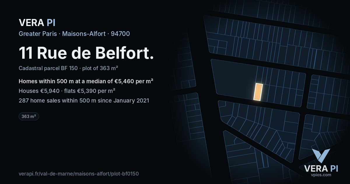 11 Rue de Belfort, Maisons-Alfort at night – the plot lit, the parcels around coloured by the prices near them