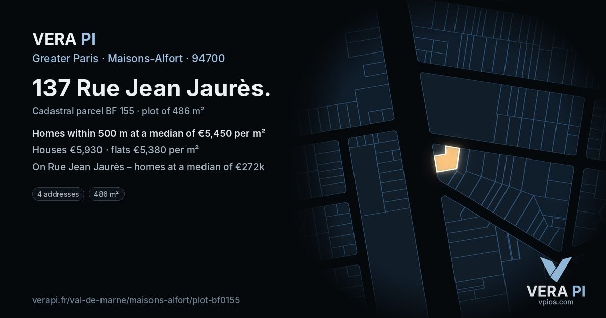 137 Rue Jean Jaurès, Maisons-Alfort at night – the plot lit, the parcels around coloured by the prices near them