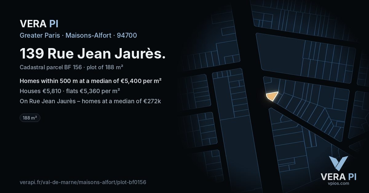 139 Rue Jean Jaurès, Maisons-Alfort at night – the plot lit, the parcels around coloured by the prices near them
