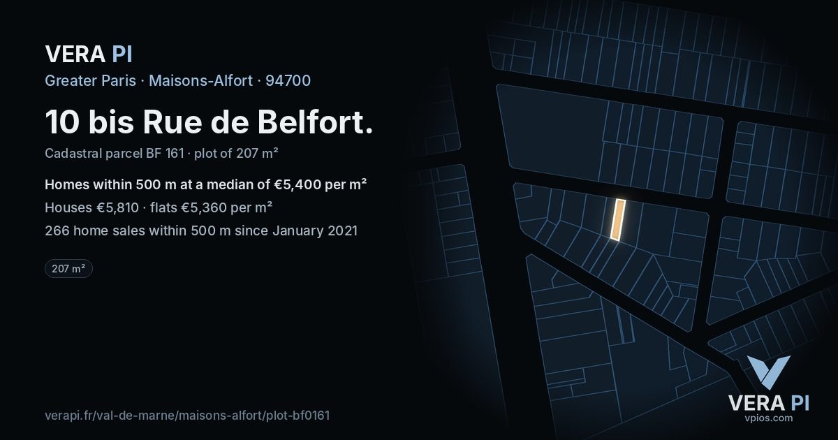 10 bis Rue de Belfort, Maisons-Alfort at night – the plot lit, the parcels around coloured by the prices near them