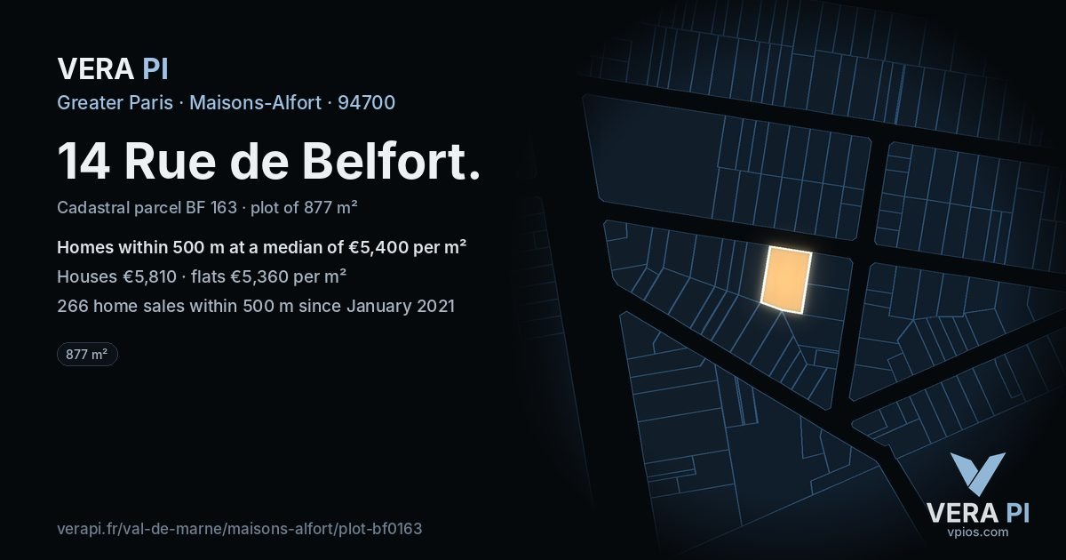 14 Rue de Belfort, Maisons-Alfort at night – the plot lit, the parcels around coloured by the prices near them
