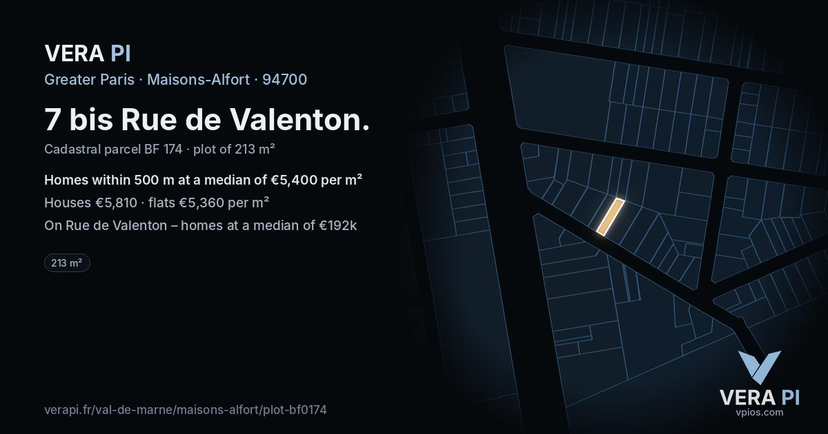 7 bis Rue de Valenton, Maisons-Alfort at night – the plot lit, the parcels around coloured by the prices near them