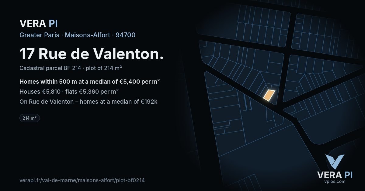 17 Rue de Valenton, Maisons-Alfort at night – the plot lit, the parcels around coloured by the prices near them
