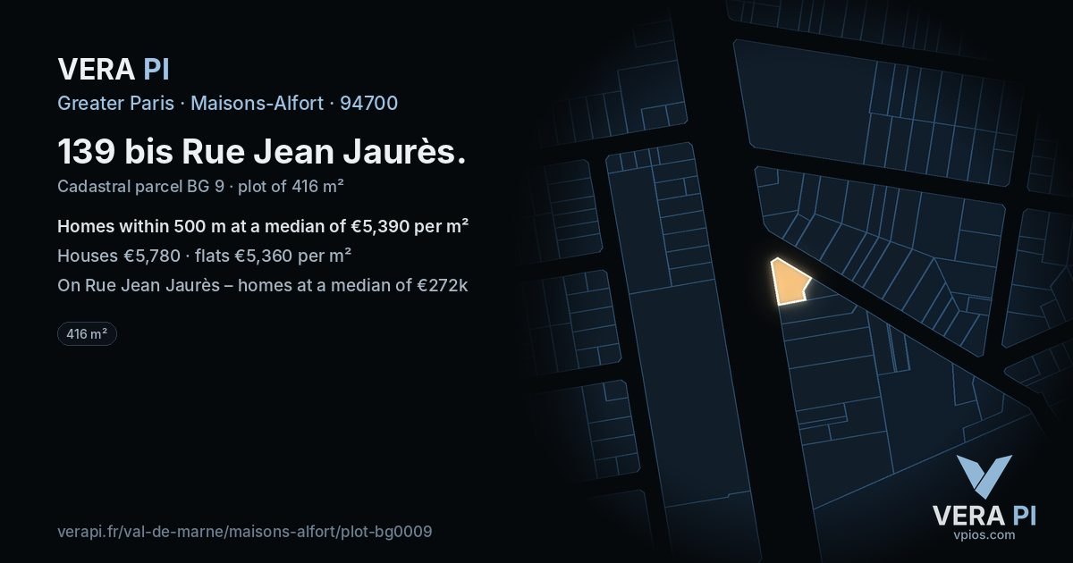 139 bis Rue Jean Jaurès, Maisons-Alfort at night – the plot lit, the parcels around coloured by the prices near them