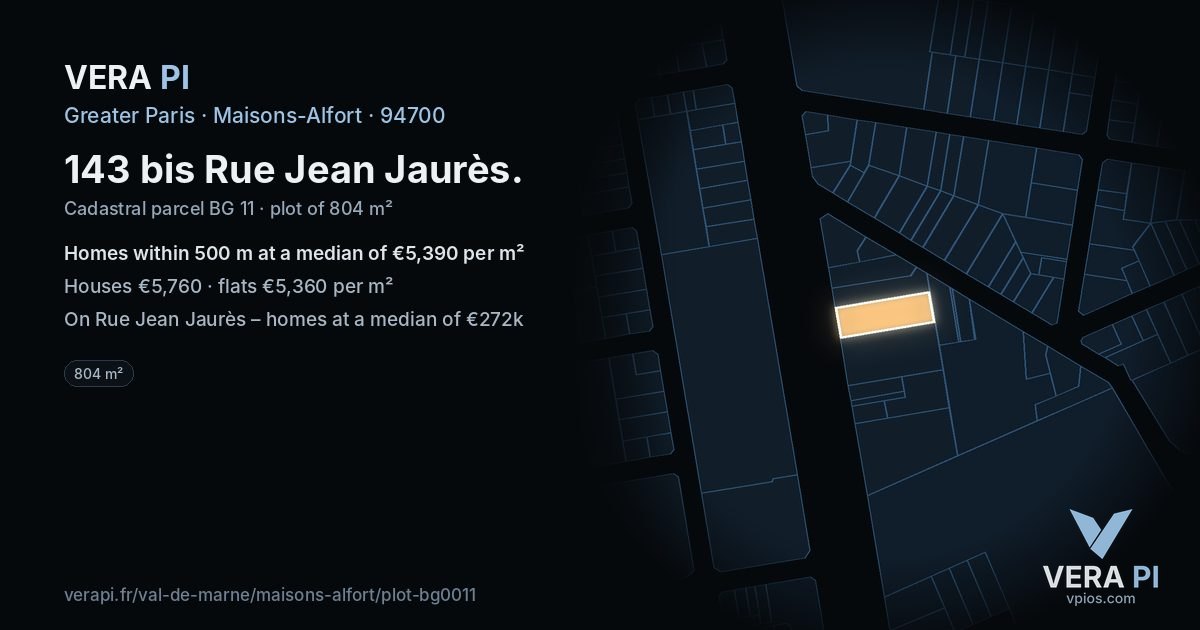 143 bis Rue Jean Jaurès, Maisons-Alfort at night – the plot lit, the parcels around coloured by the prices near them