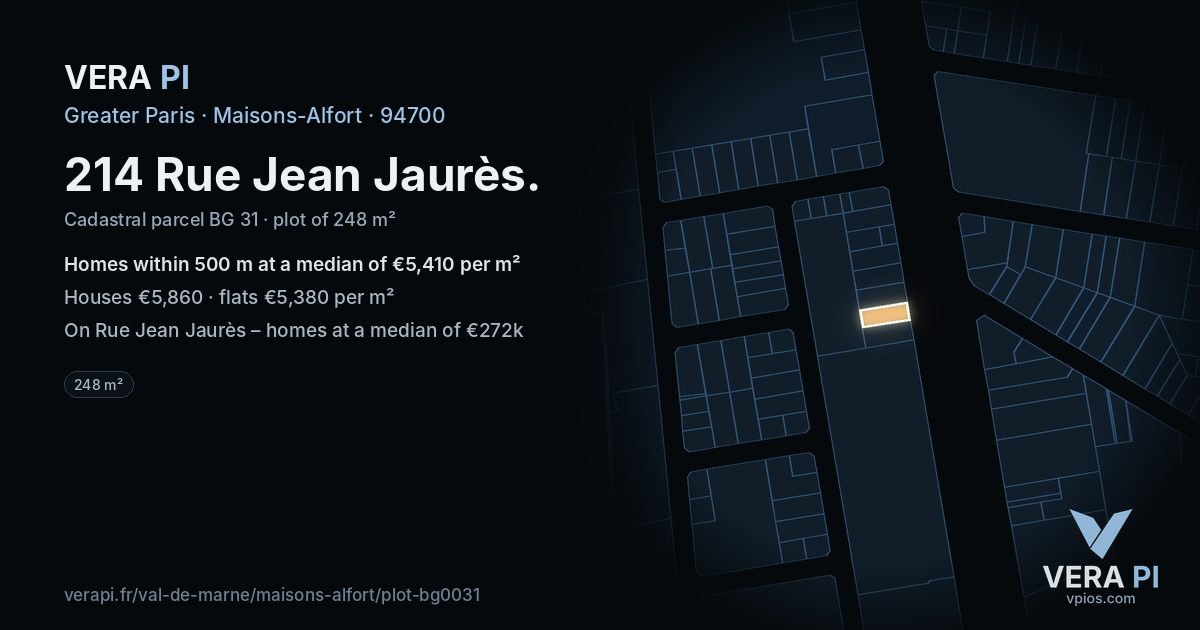 214 Rue Jean Jaurès, Maisons-Alfort at night – the plot lit, the parcels around coloured by the prices near them