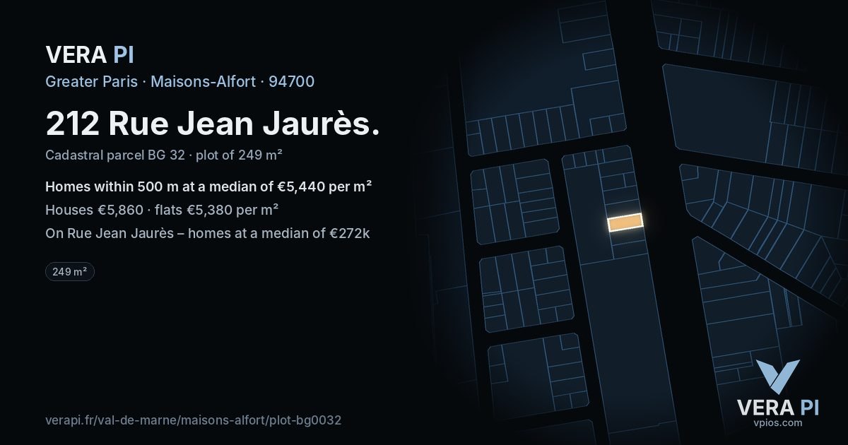 212 Rue Jean Jaurès, Maisons-Alfort at night – the plot lit, the parcels around coloured by the prices near them