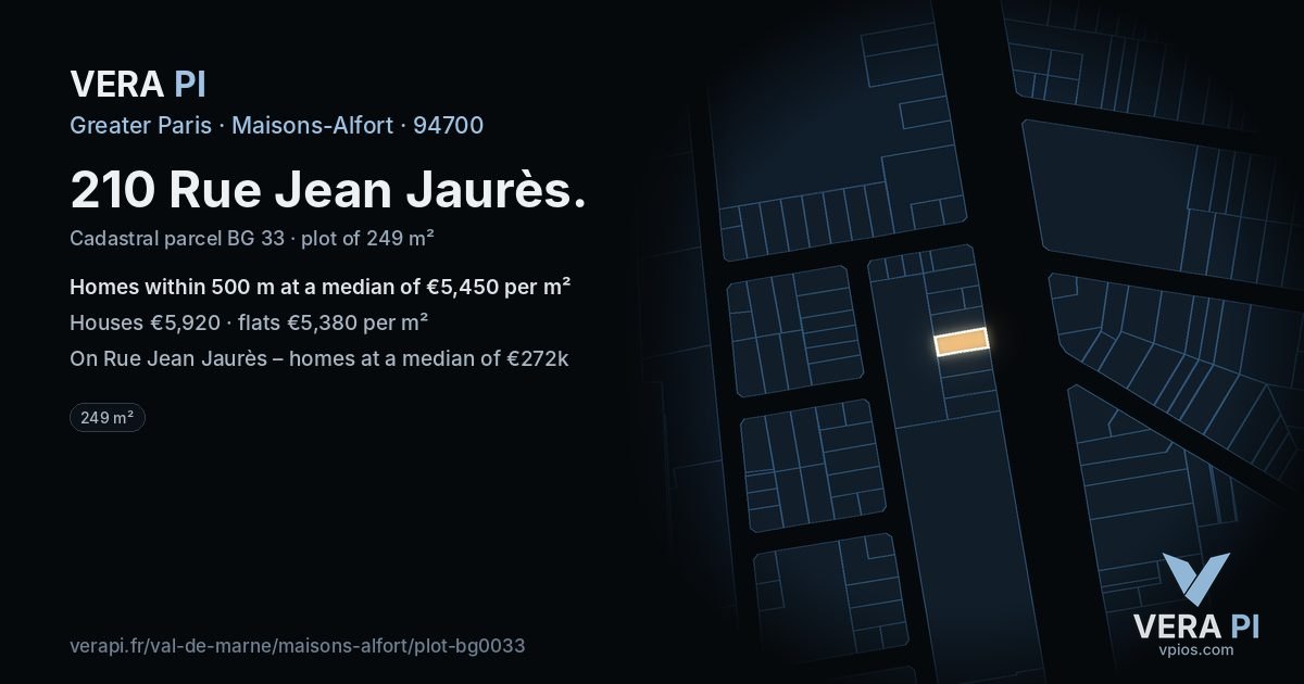 210 Rue Jean Jaurès, Maisons-Alfort at night – the plot lit, the parcels around coloured by the prices near them