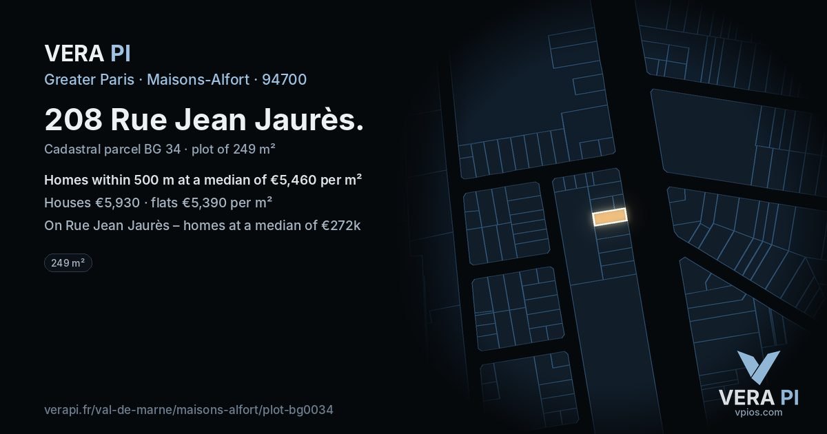 208 Rue Jean Jaurès, Maisons-Alfort at night – the plot lit, the parcels around coloured by the prices near them