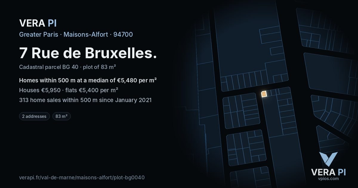 7 Rue de Bruxelles, Maisons-Alfort at night – the plot lit, the parcels around coloured by the prices near them