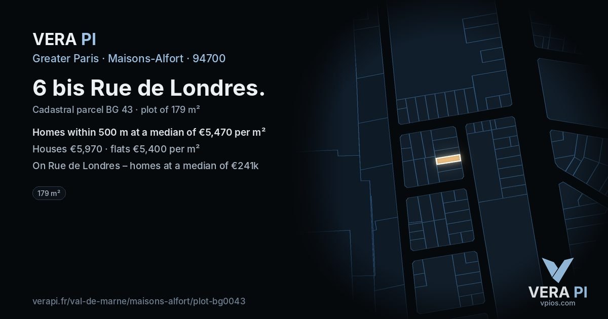 6 bis Rue de Londres, Maisons-Alfort at night – the plot lit, the parcels around coloured by the prices near them