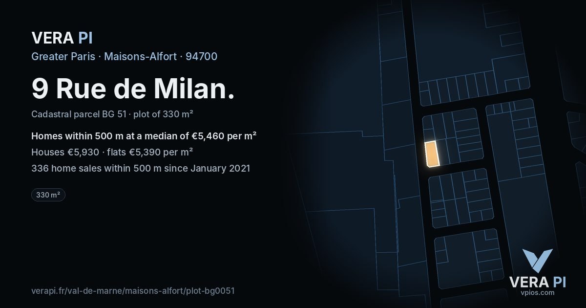 9 Rue de Milan, Maisons-Alfort at night – the plot lit, the parcels around coloured by the prices near them