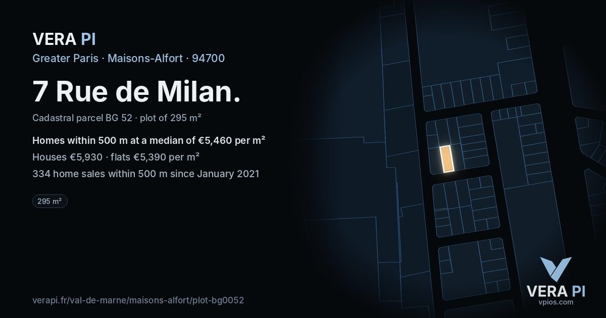 7 Rue de Milan, Maisons-Alfort at night – the plot lit, the parcels around coloured by the prices near them