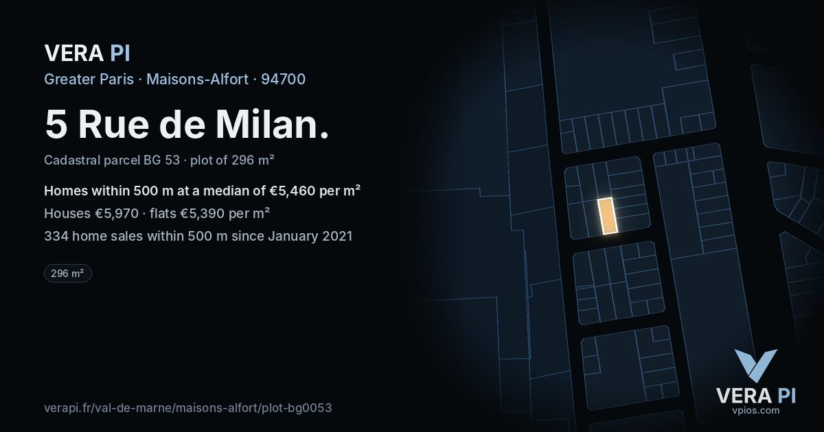 5 Rue de Milan, Maisons-Alfort at night – the plot lit, the parcels around coloured by the prices near them