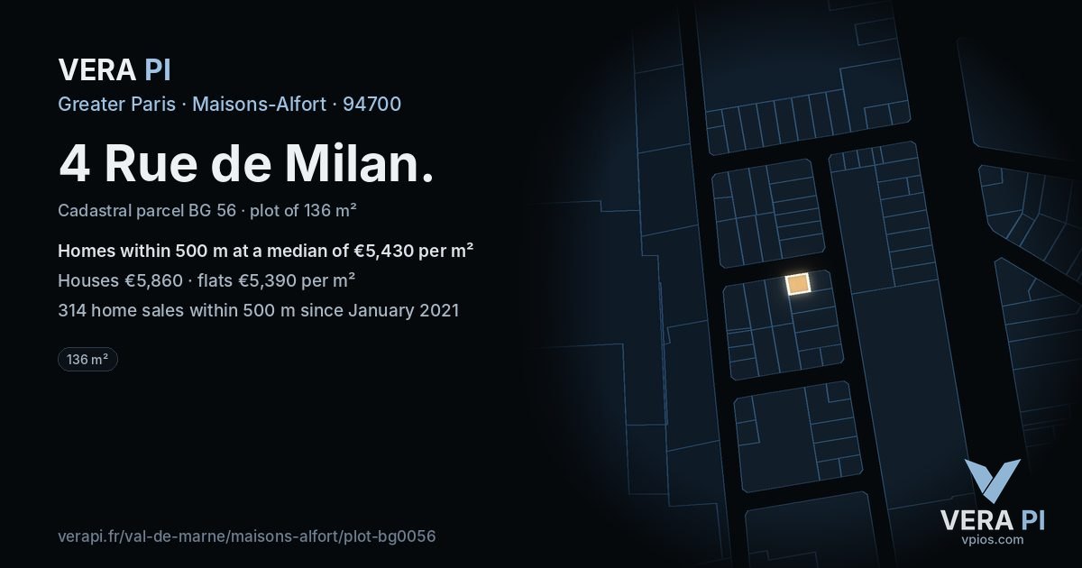 4 Rue de Milan, Maisons-Alfort at night – the plot lit, the parcels around coloured by the prices near them