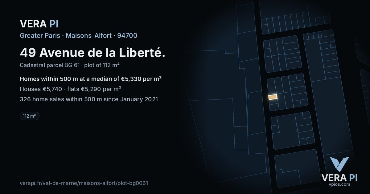 49 Avenue de la Liberté, Maisons-Alfort at night – the plot lit, the parcels around coloured by the prices near them