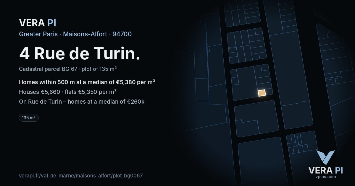 4 Rue de Turin, Maisons-Alfort at night – the plot lit, the parcels around coloured by the prices near them