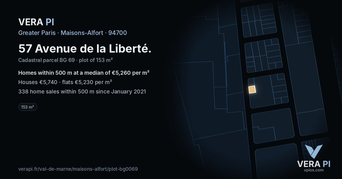 57 Avenue de la Liberté, Maisons-Alfort at night – the plot lit, the parcels around coloured by the prices near them