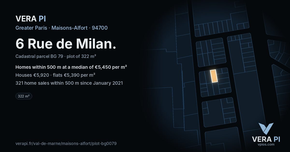 6 Rue de Milan, Maisons-Alfort at night – the plot lit, the parcels around coloured by the prices near them