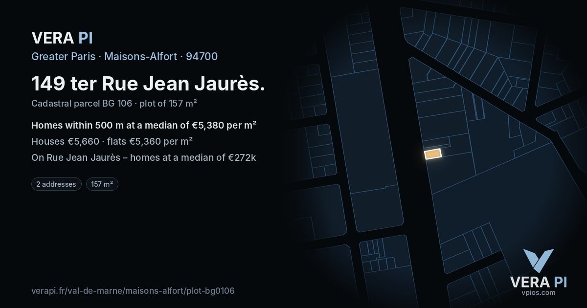 149 ter Rue Jean Jaurès, Maisons-Alfort at night – the plot lit, the parcels around coloured by the prices near them