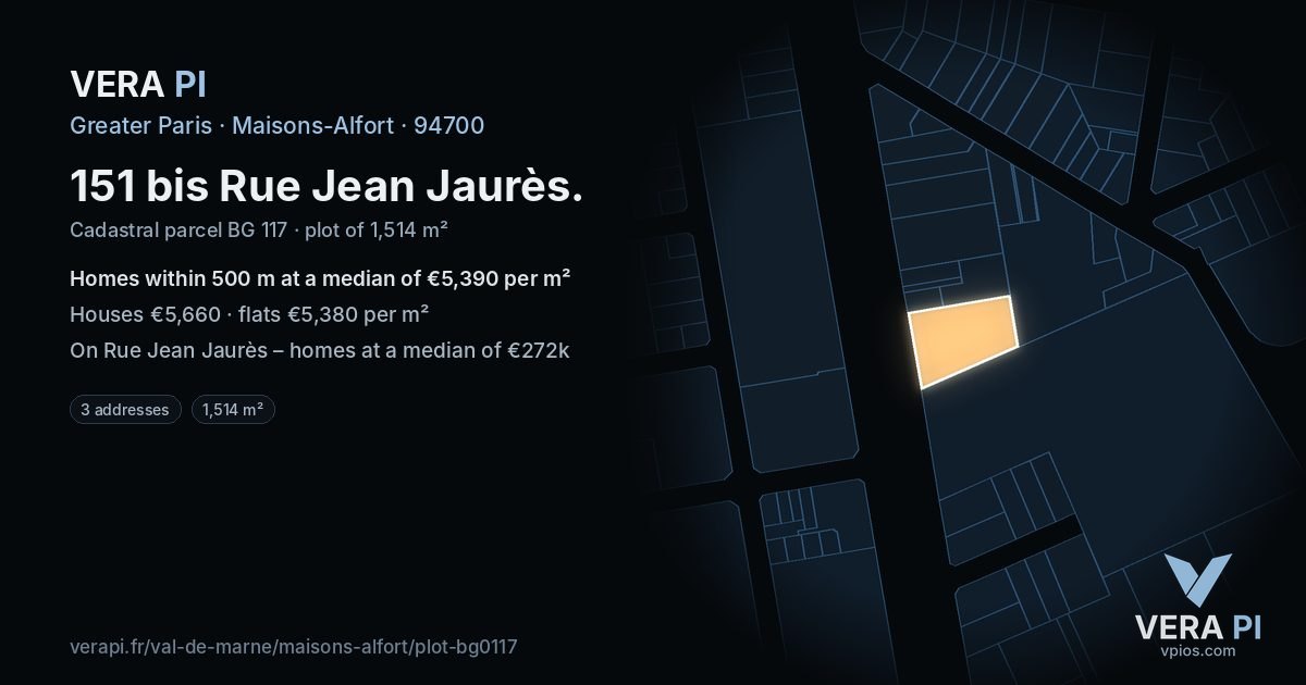 151 bis Rue Jean Jaurès, Maisons-Alfort at night – the plot lit, the parcels around coloured by the prices near them