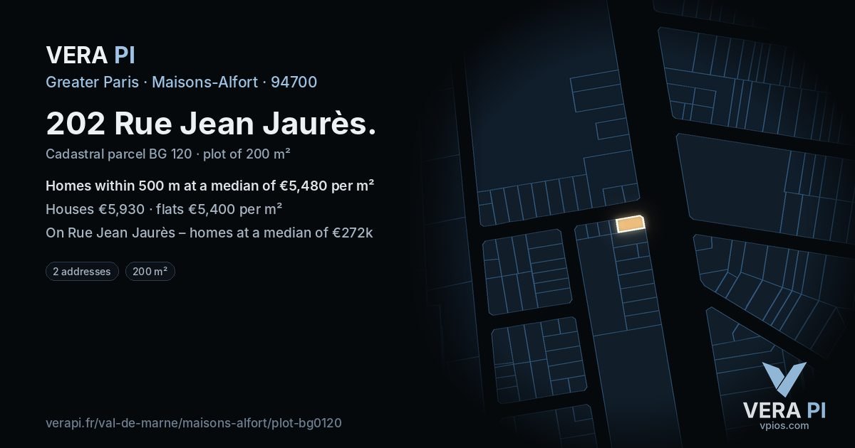 202 Rue Jean Jaurès, Maisons-Alfort at night – the plot lit, the parcels around coloured by the prices near them