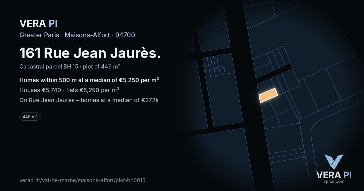 161 Rue Jean Jaurès, Maisons-Alfort at night – the plot lit, the parcels around coloured by the prices near them