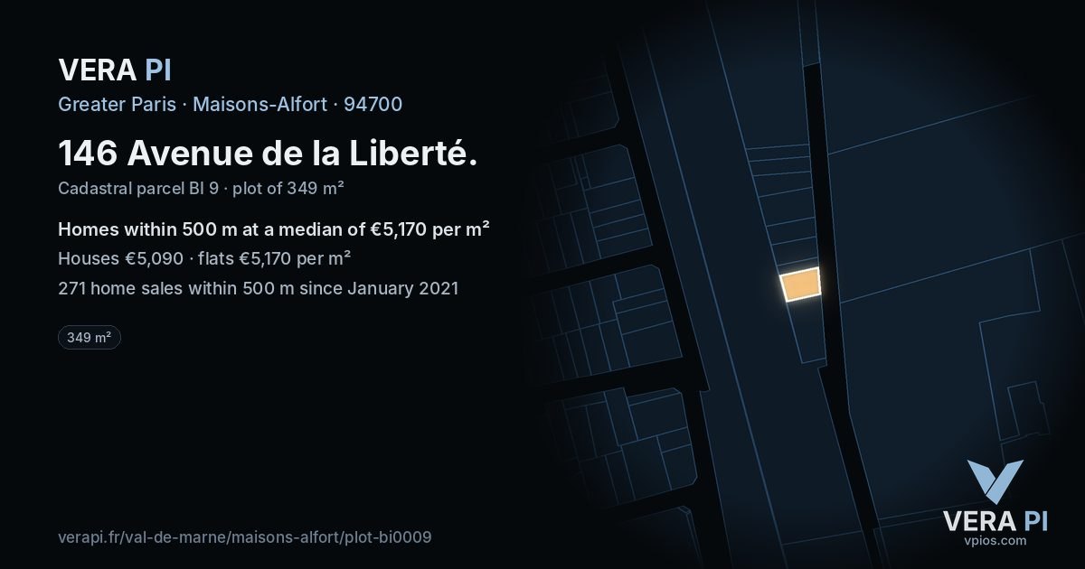 146 Avenue de la Liberté, Maisons-Alfort at night – the plot lit, the parcels around coloured by the prices near them