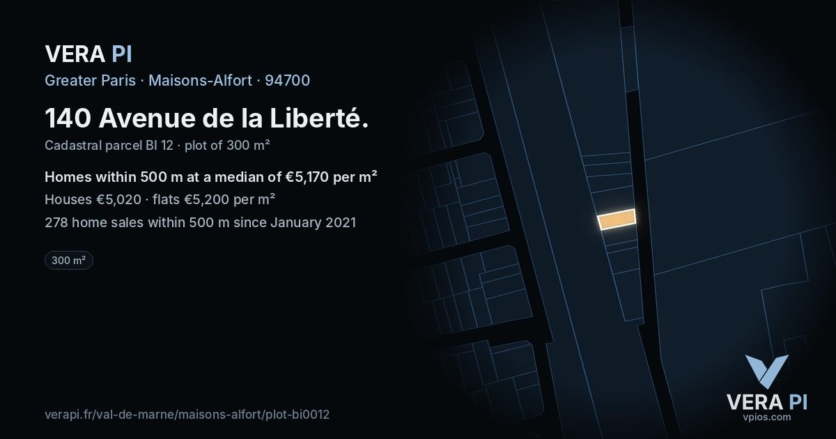 140 Avenue de la Liberté, Maisons-Alfort at night – the plot lit, the parcels around coloured by the prices near them