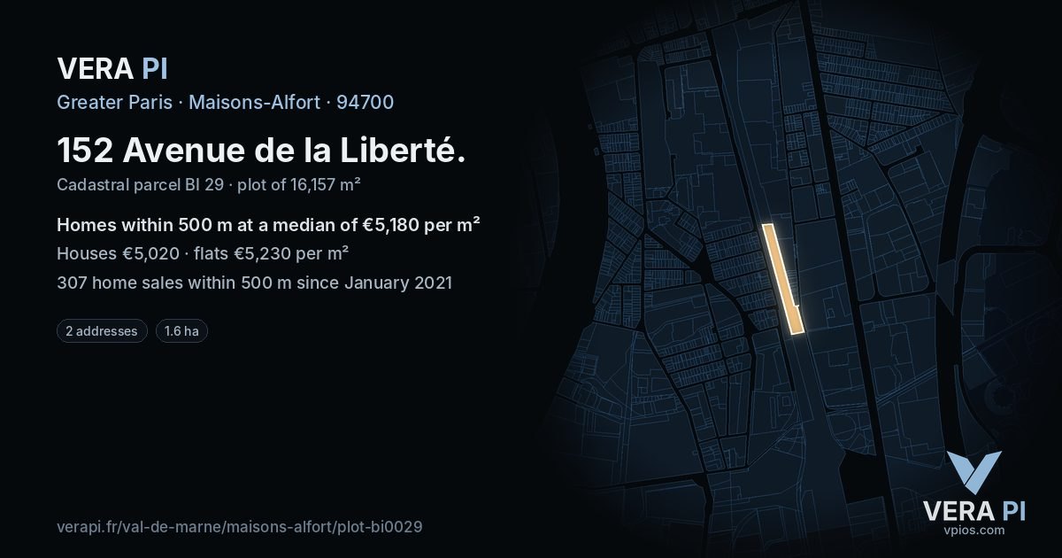 152 Avenue de la Liberté, Maisons-Alfort at night – the plot lit, the parcels around coloured by the prices near them