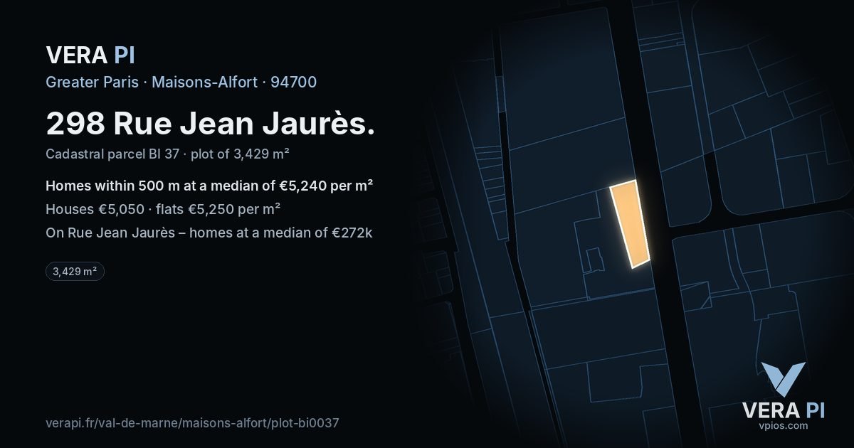 298 Rue Jean Jaurès, Maisons-Alfort at night – the plot lit, the parcels around coloured by the prices near them